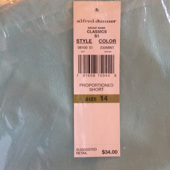 Alfred dunner size 14 NEW WITH TAG classic fit pale green two pockets - Picture 2 of 2
